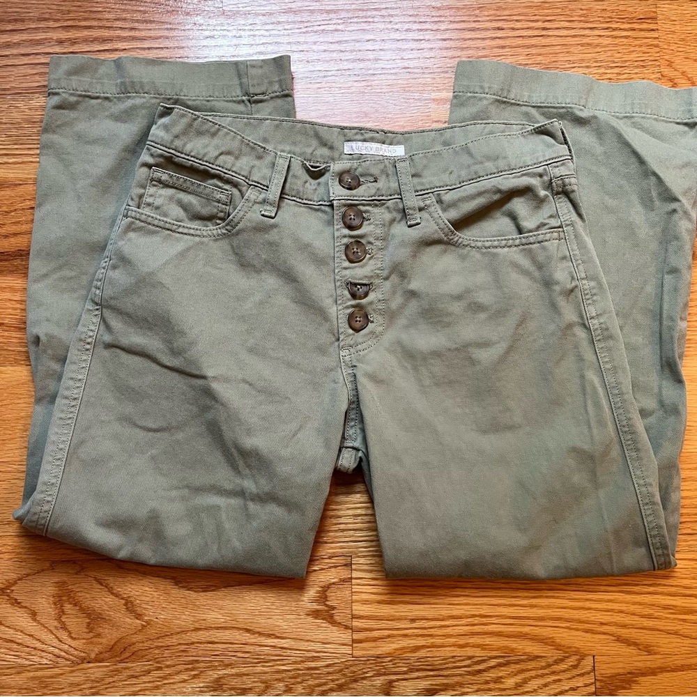 Lucky Brand mid rise crop wide leg olive green jeans size 4 / 27 - Picture 3 of 9